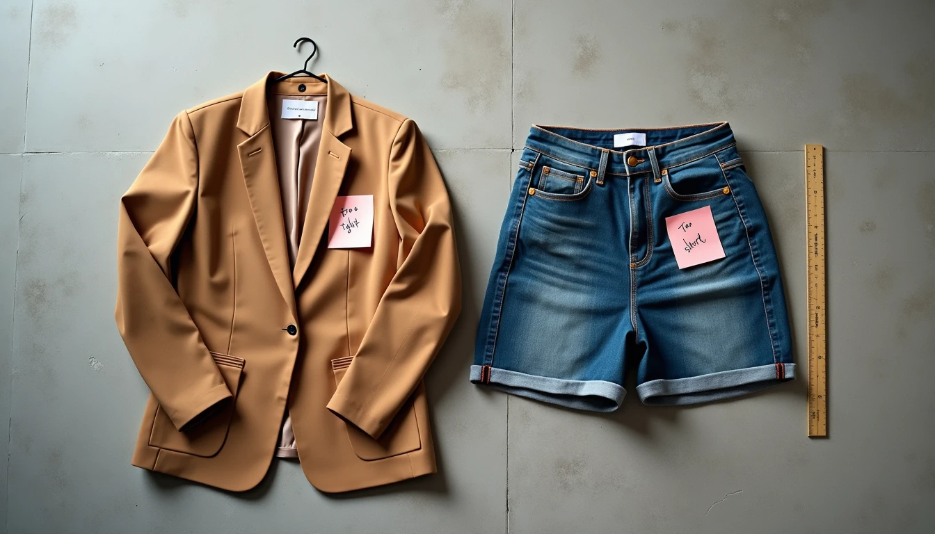 Polyester blazer bent sleeve and shorts with ruler showing 3-inch inseam.