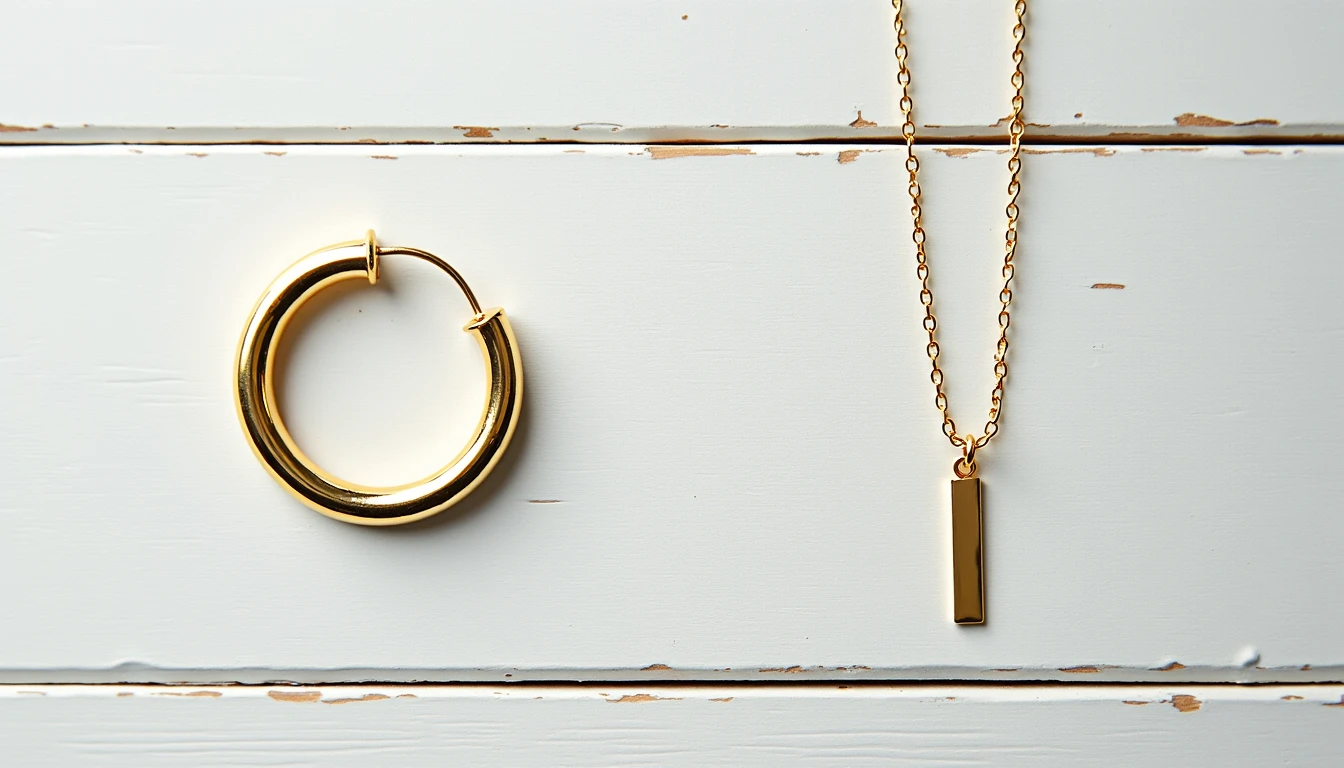 Bold hoop earrings beside a tiny dainty necklace showing why earrings work better for plus size.