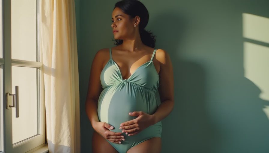 Illustration for plus size maternity swimdress